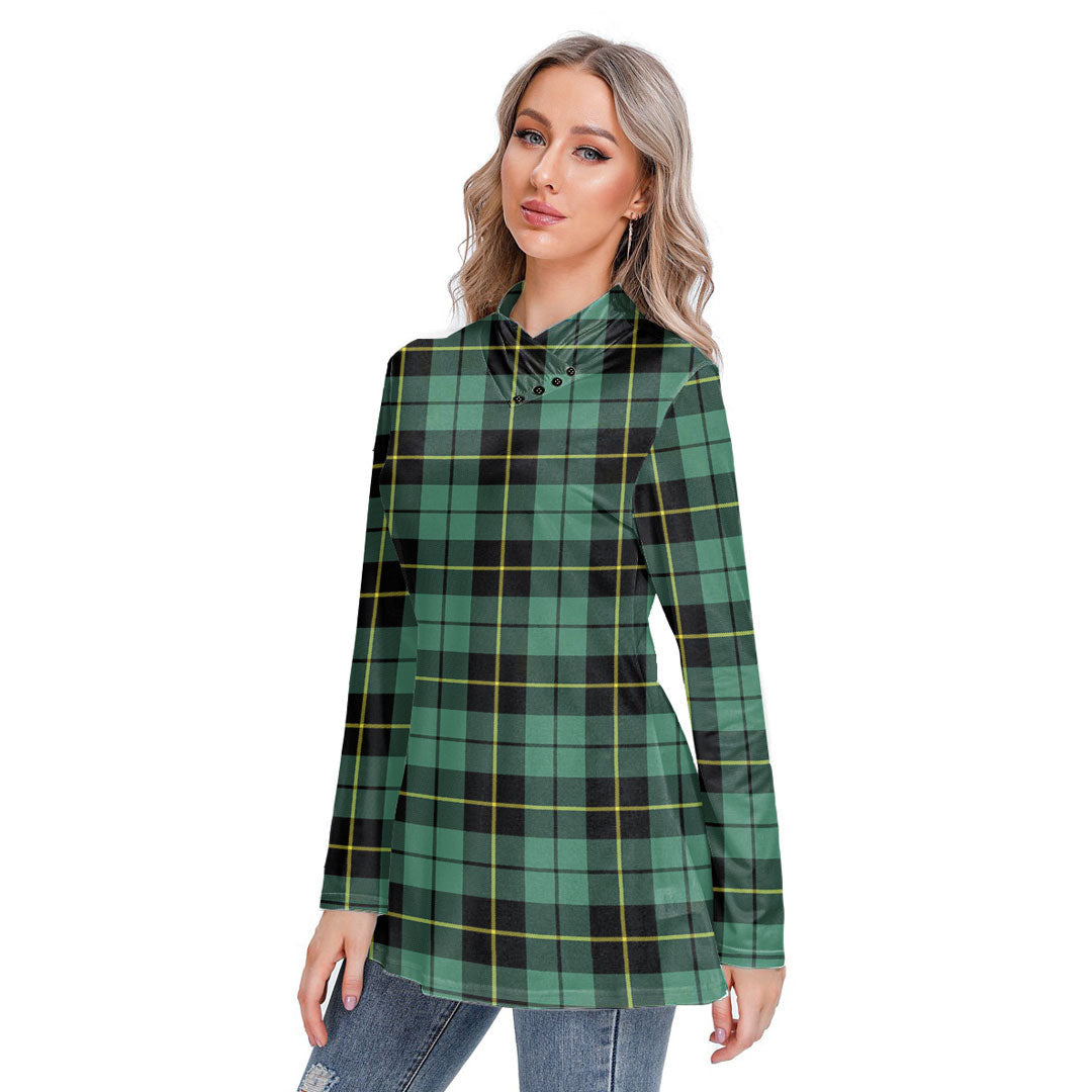 Wallace Hunting Ancient Tartan Plaid Long-sleeved Heap-neck Slim Casual Tunic Blouse