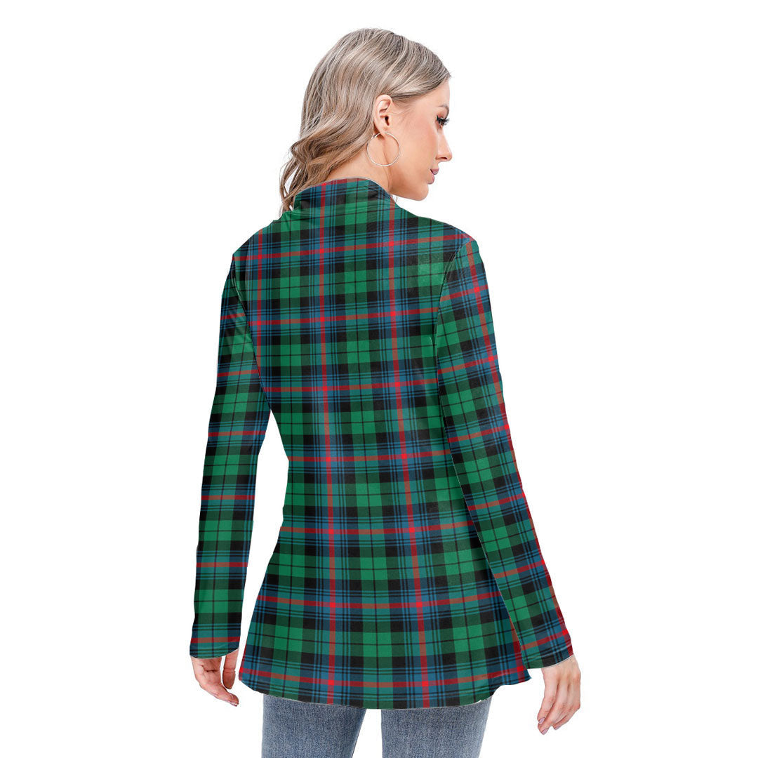 Urquhart Broad Red Ancient Tartan Plaid Long-sleeved Heap-neck Slim Casual Tunic Blouse