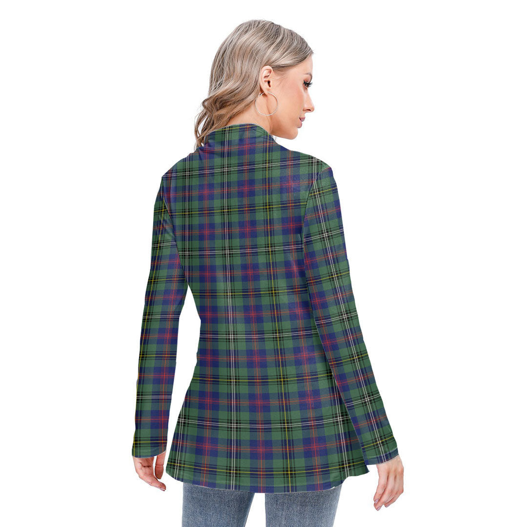 Wood Modern Tartan Plaid Long-sleeved Heap-neck Slim Casual Tunic Blouse