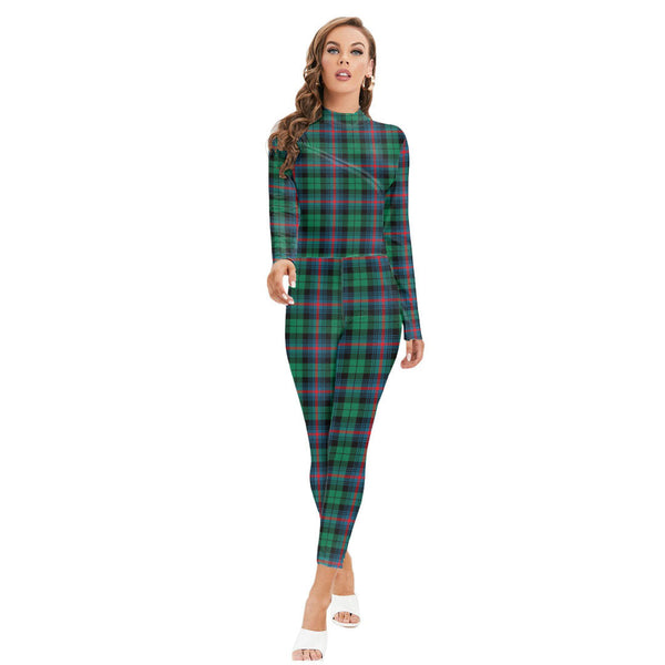 Urquhart Broad Red Ancient Tartan Plaid Long-sleeved High-neck Jumpsuit