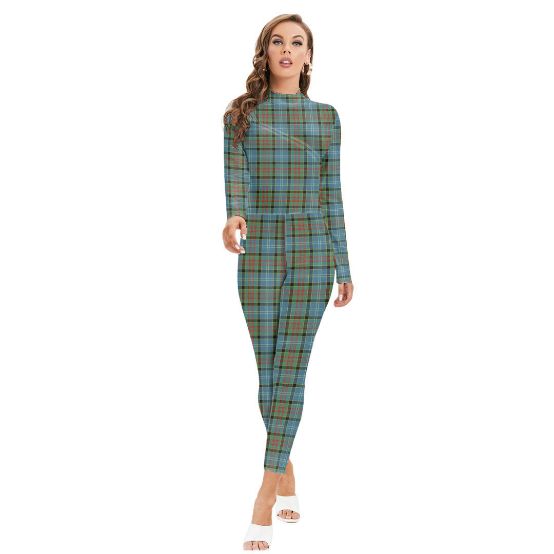 Paisley District Tartan Plaid Long-sleeved High-neck Jumpsuit