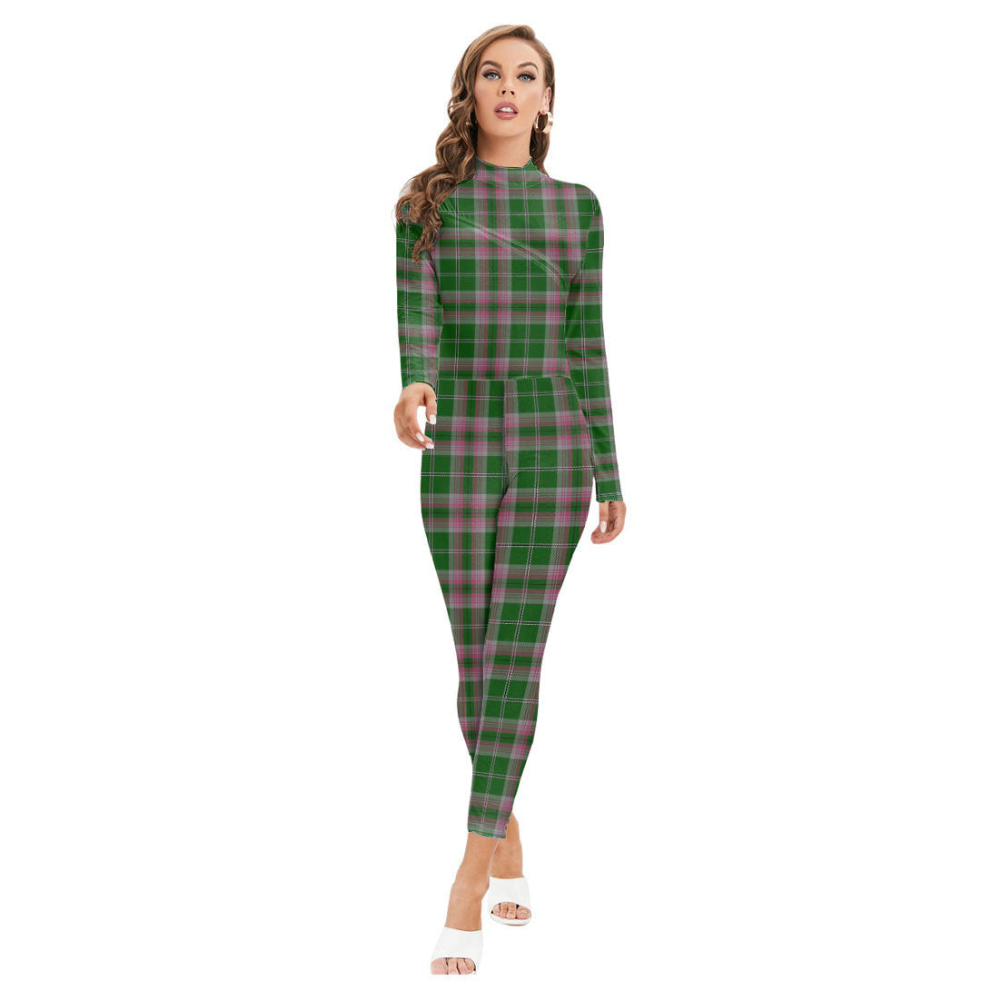 Gray Hunting Tartan Plaid Long-sleeved High-neck Jumpsuit