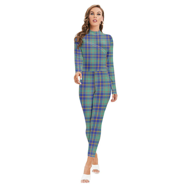 US Marine Tartan Plaid Long-sleeved High-neck Jumpsuit