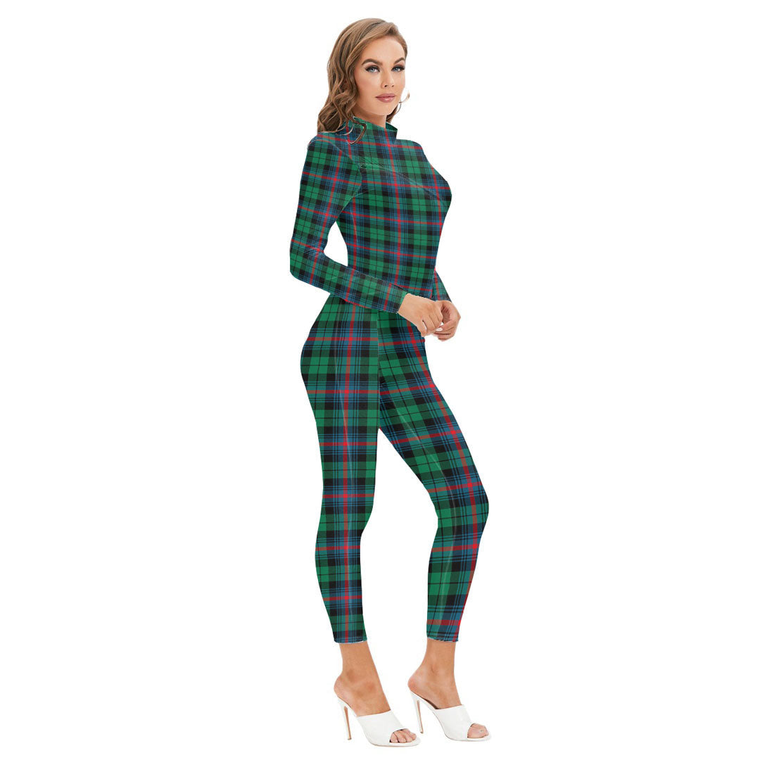 Urquhart Broad Red Ancient Tartan Plaid Long-sleeved High-neck Jumpsuit