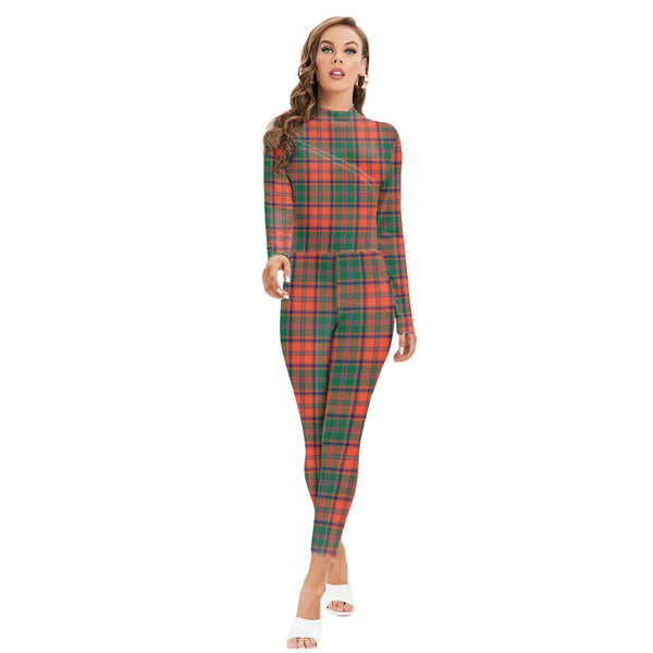 Stewart of Appin Ancient Tartan Plaid Long-sleeved High-neck Jumpsuit