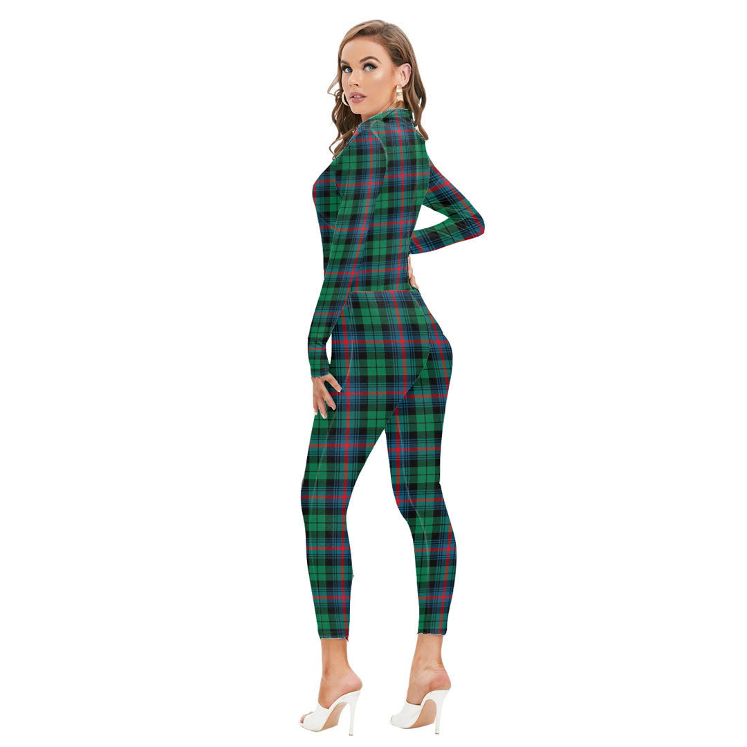 Urquhart Broad Red Ancient Tartan Plaid Long-sleeved High-neck Jumpsuit