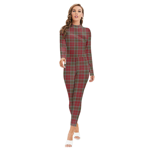 Lindsay Weathered Tartan Plaid Long-sleeved High-neck Jumpsuit