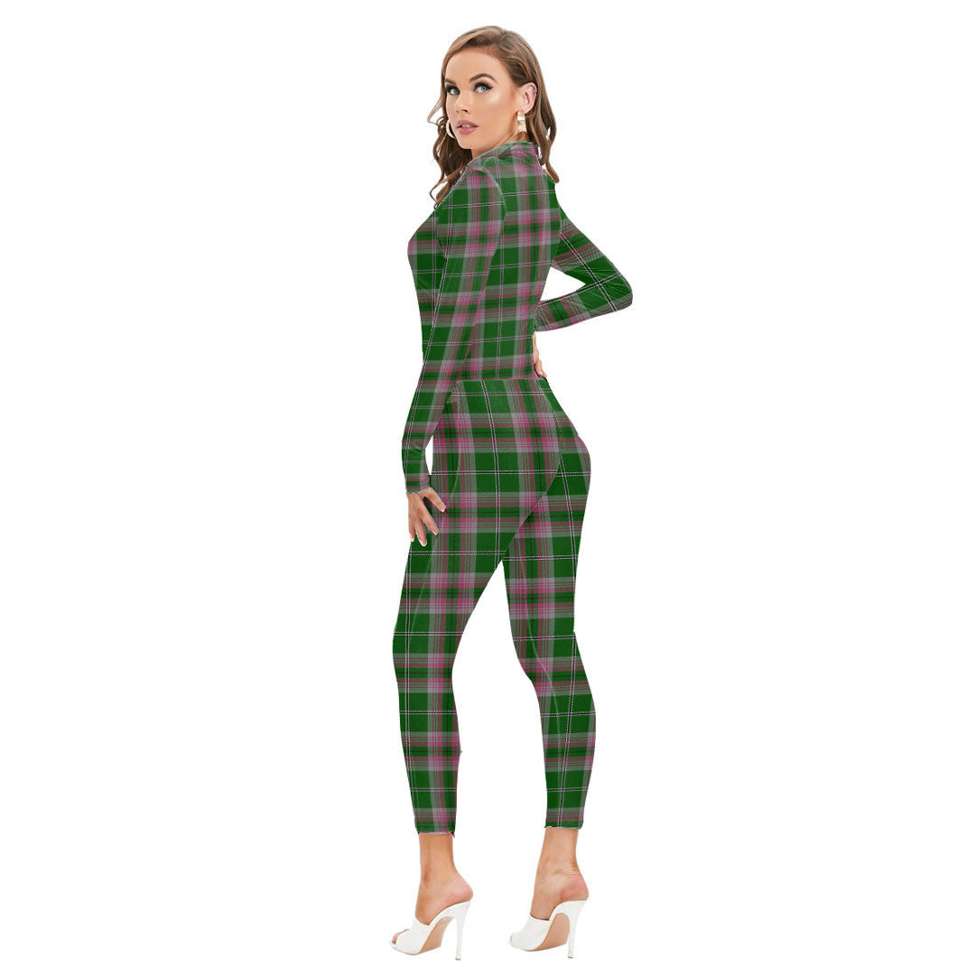 Gray Hunting Tartan Plaid Long-sleeved High-neck Jumpsuit