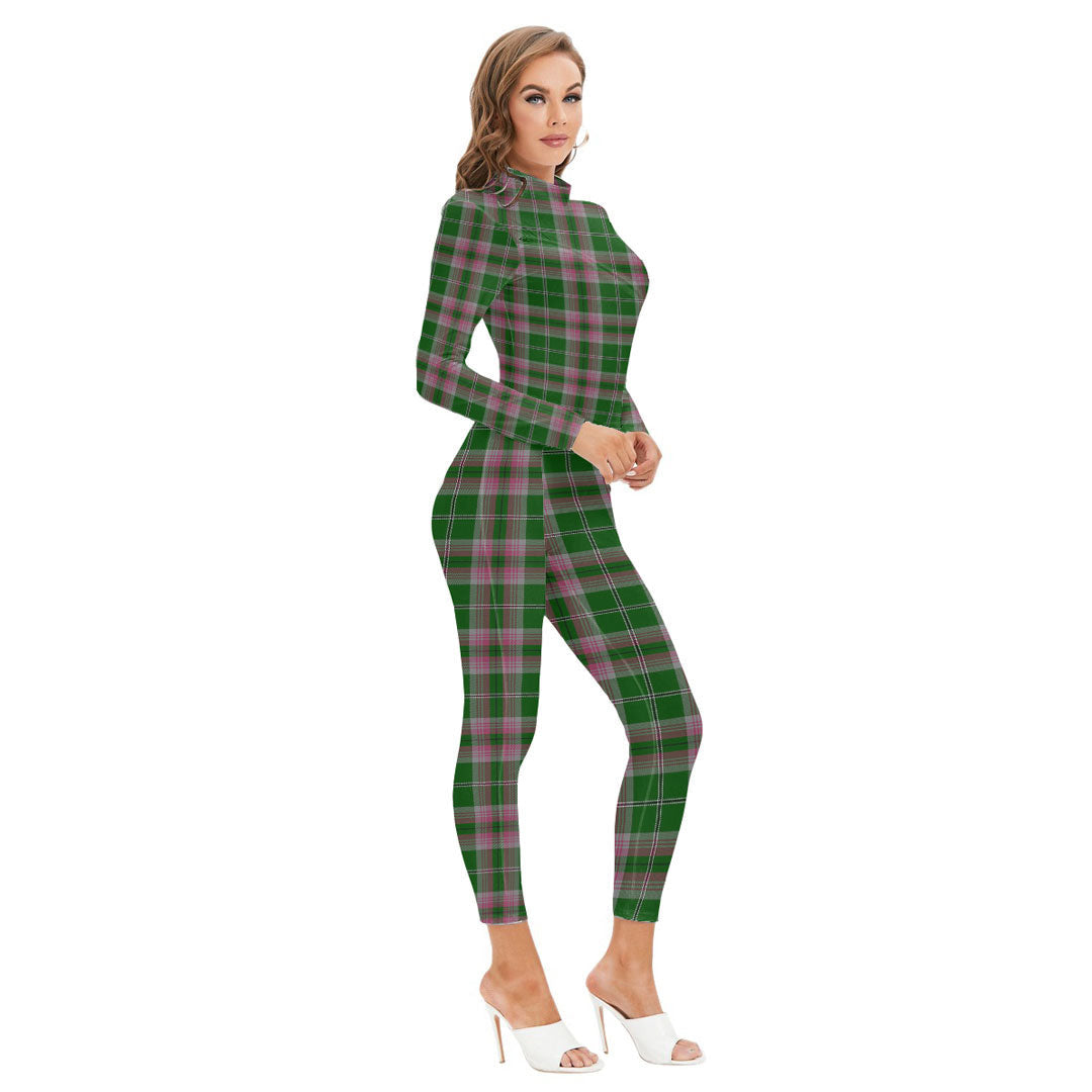 Gray Hunting Tartan Plaid Long-sleeved High-neck Jumpsuit