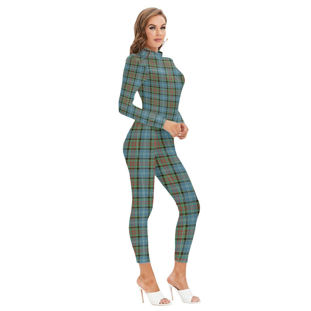 Paisley District Tartan Plaid Long-sleeved High-neck Jumpsuit