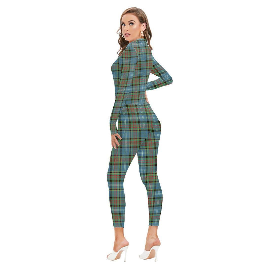 Paisley District Tartan Plaid Long-sleeved High-neck Jumpsuit