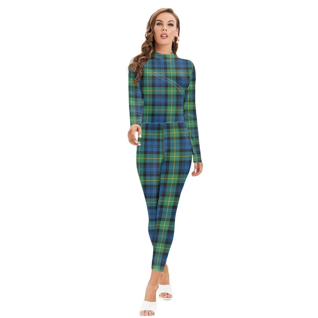 Gordon Ancient Tartan Plaid Long-sleeved High-neck Jumpsuit