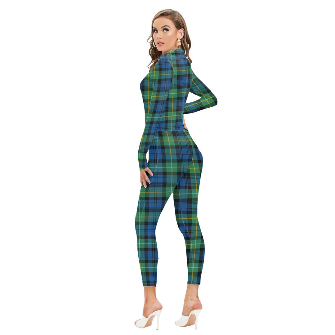 Gordon Ancient Tartan Plaid Long-sleeved High-neck Jumpsuit