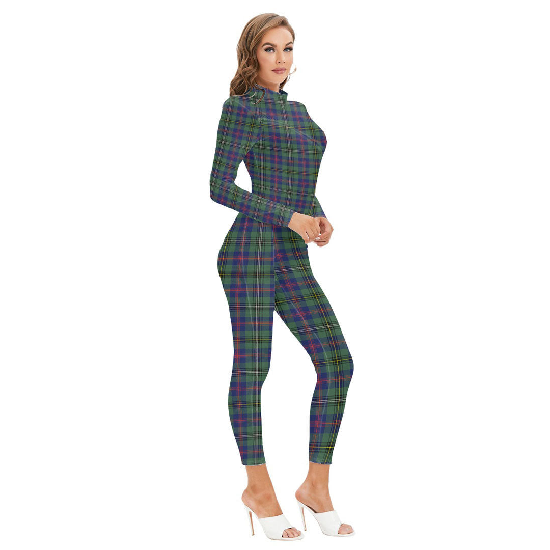 Wood Modern Tartan Plaid Long-sleeved High-neck Jumpsuit