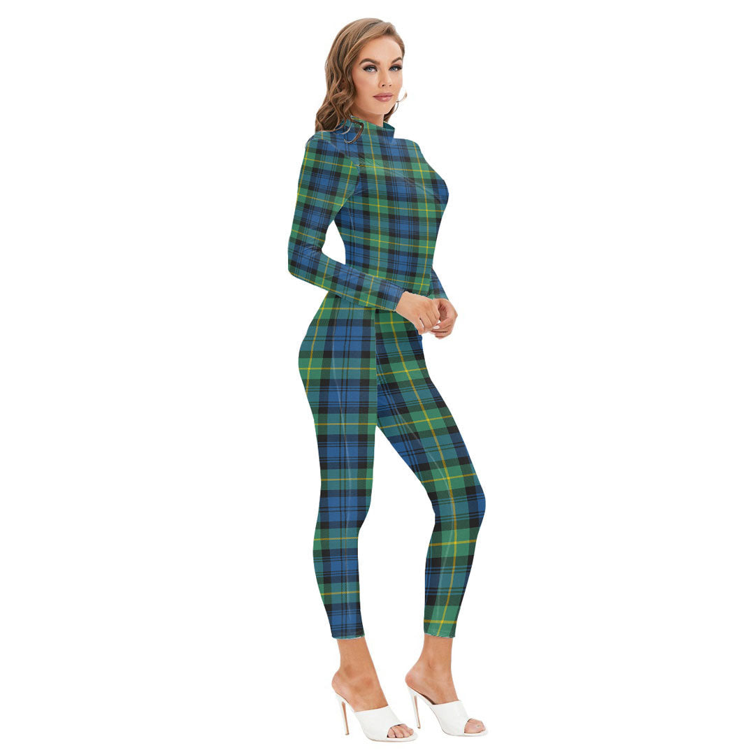 Gordon Ancient Tartan Plaid Long-sleeved High-neck Jumpsuit