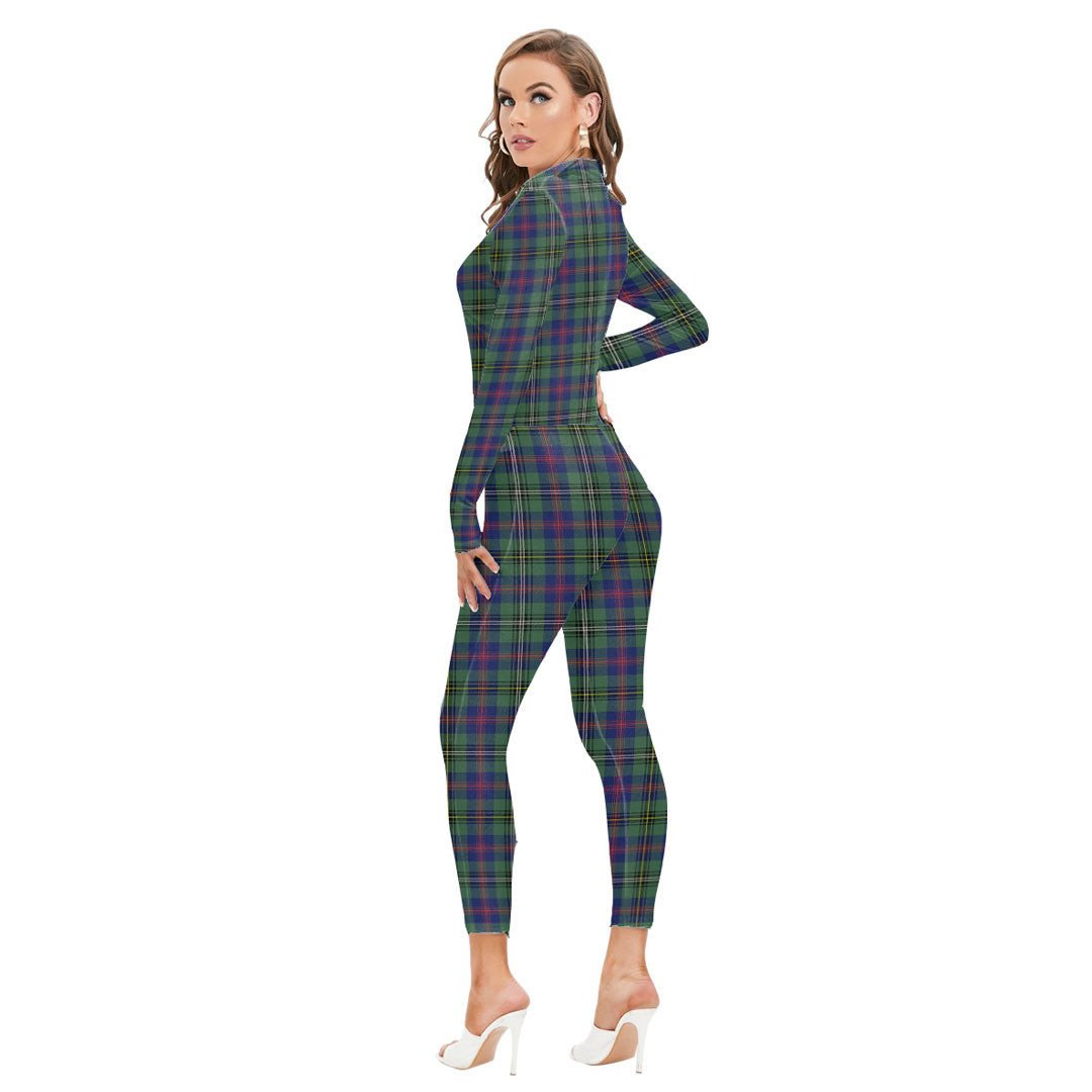 Wood Modern Tartan Plaid Long-sleeved High-neck Jumpsuit