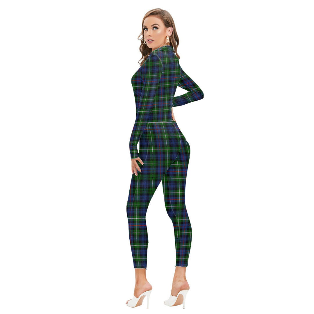 MacKenzie Modern Tartan Plaid Long-sleeved High-neck Jumpsuit