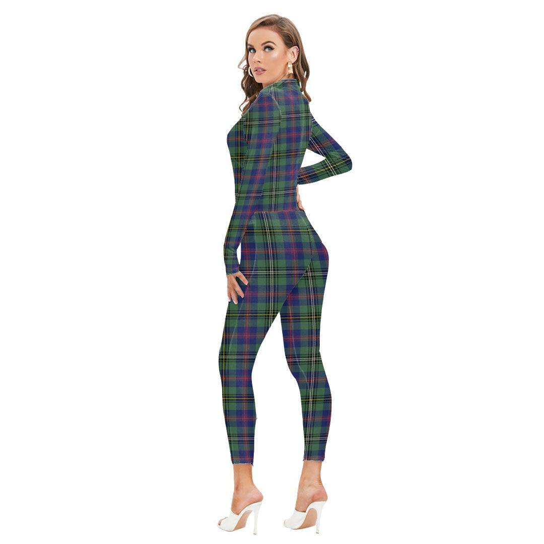 Wood Modern Tartan Crest Long-sleeved High-neck Jumpsuit