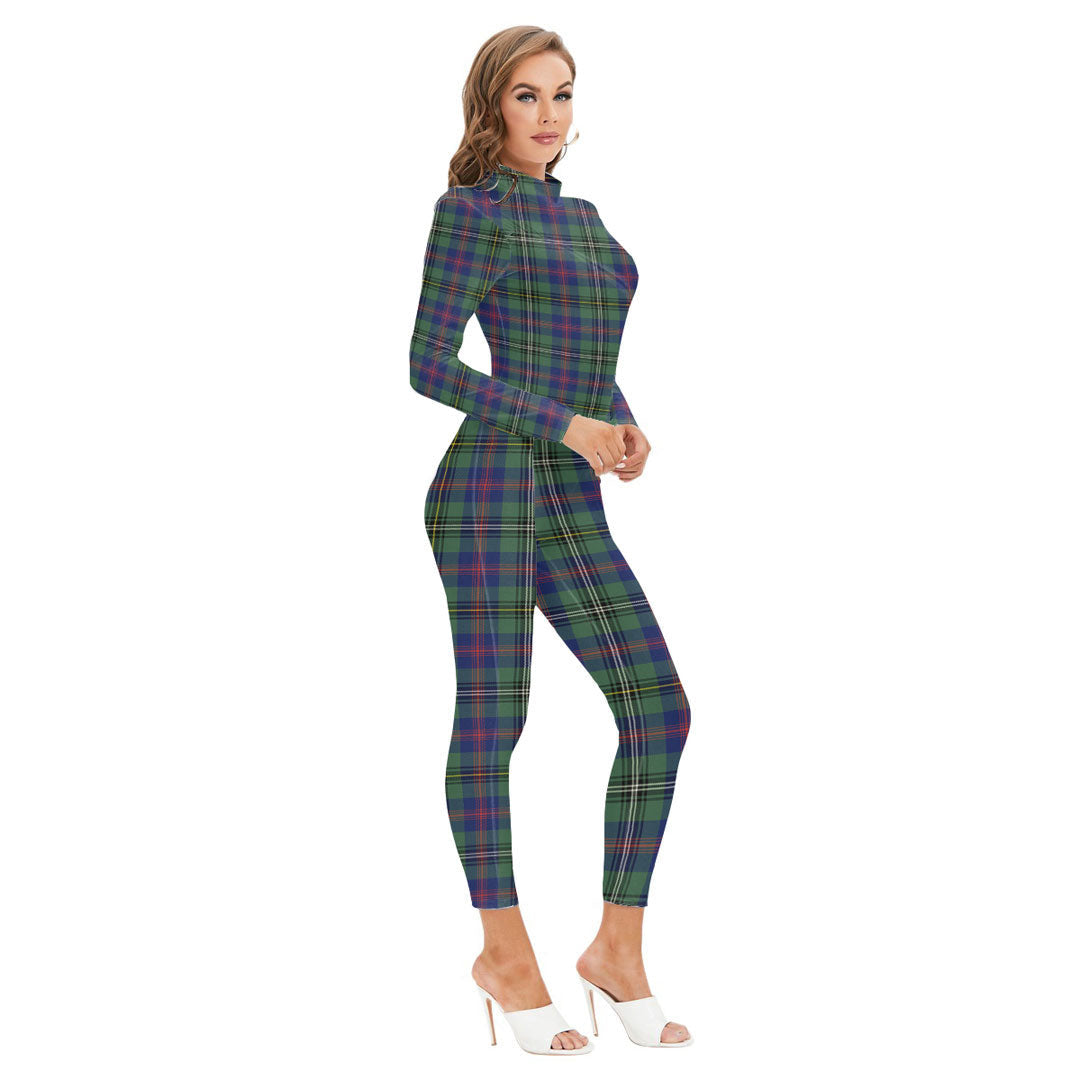 Wood Modern Tartan Crest Long-sleeved High-neck Jumpsuit