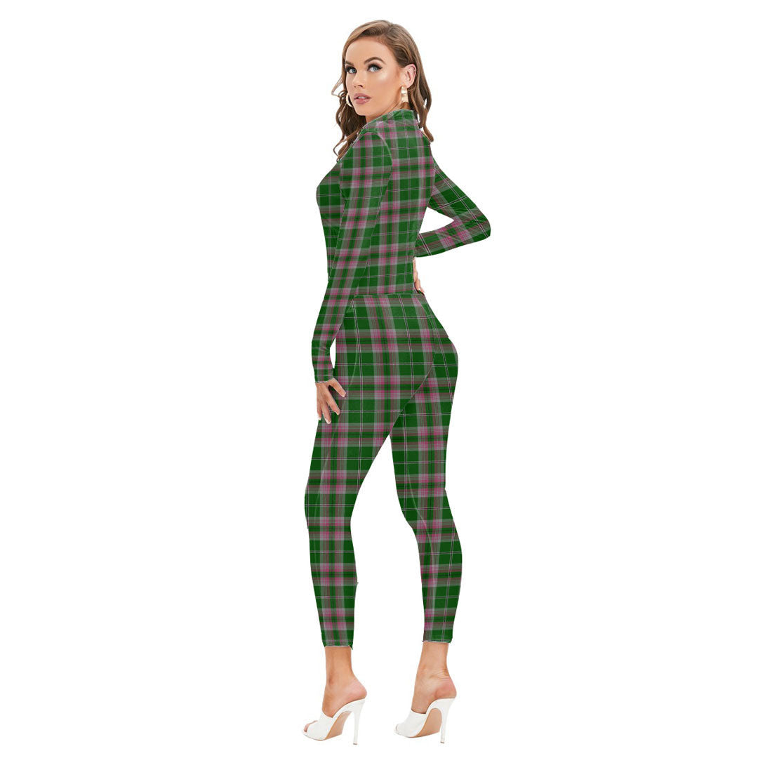 Gray Hunting Tartan Crest Long-sleeved High-neck Jumpsuit