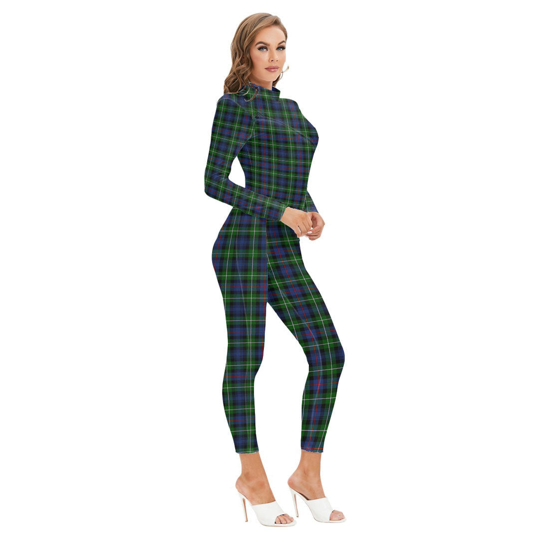 MacKenzie Modern Tartan Crest Long-sleeved High-neck Jumpsuit