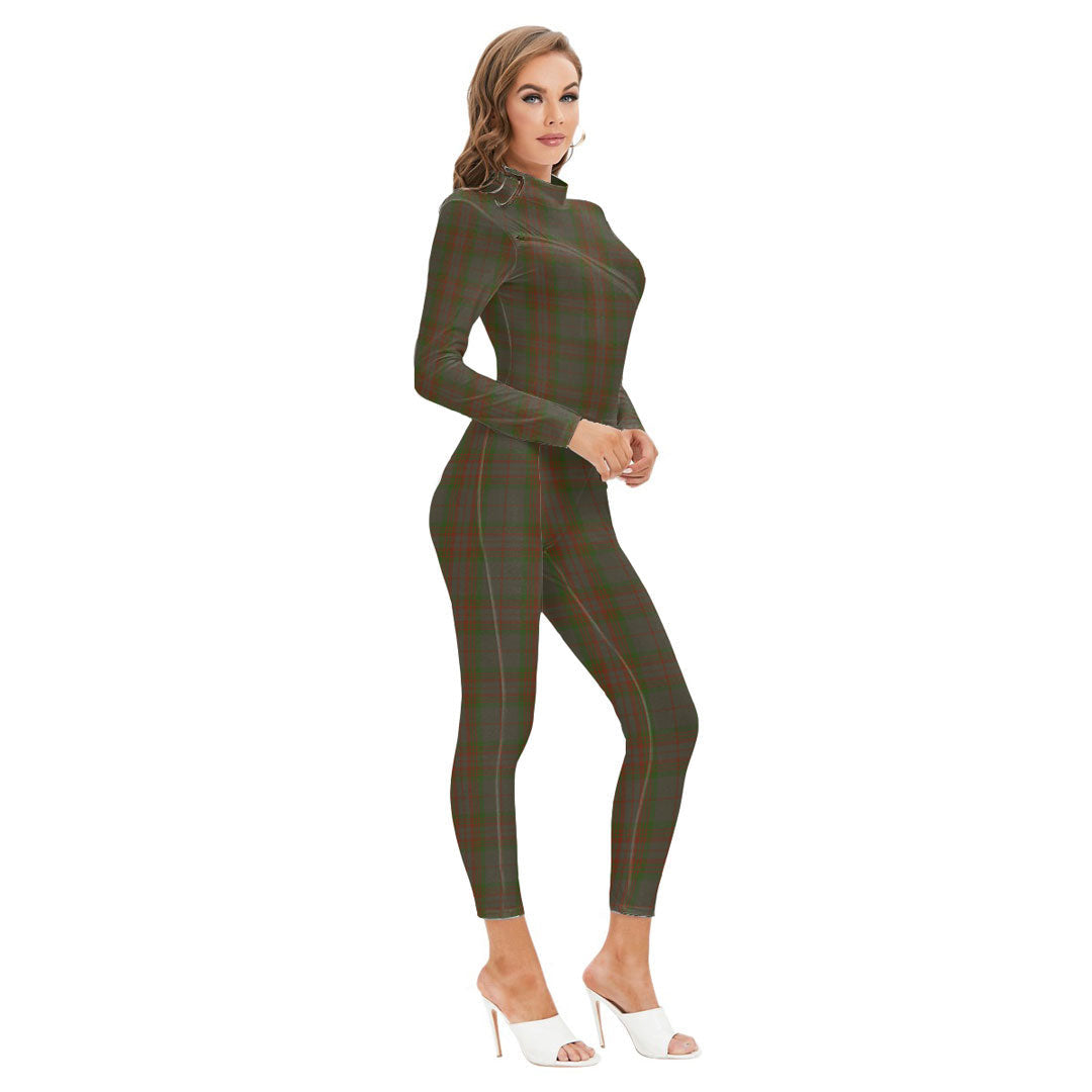 Gray Tartan Crest Long-sleeved High-neck Jumpsuit