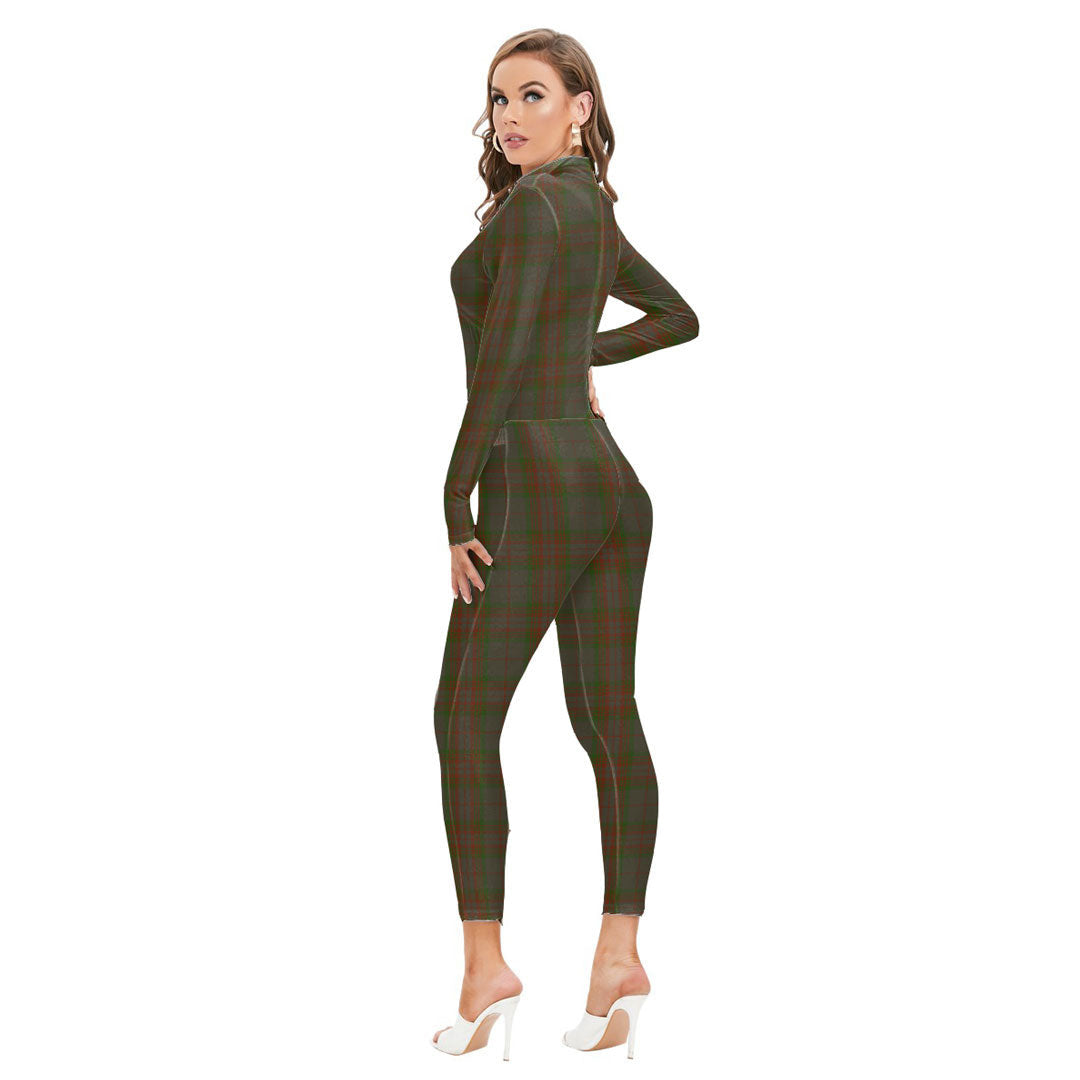 Gray Tartan Crest Long-sleeved High-neck Jumpsuit