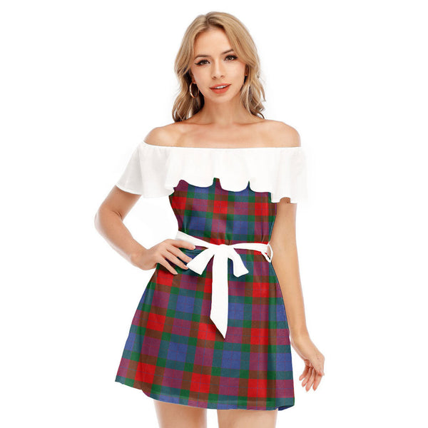 Mar Tartan Plaid Off-shoulder Dress With Ruffle