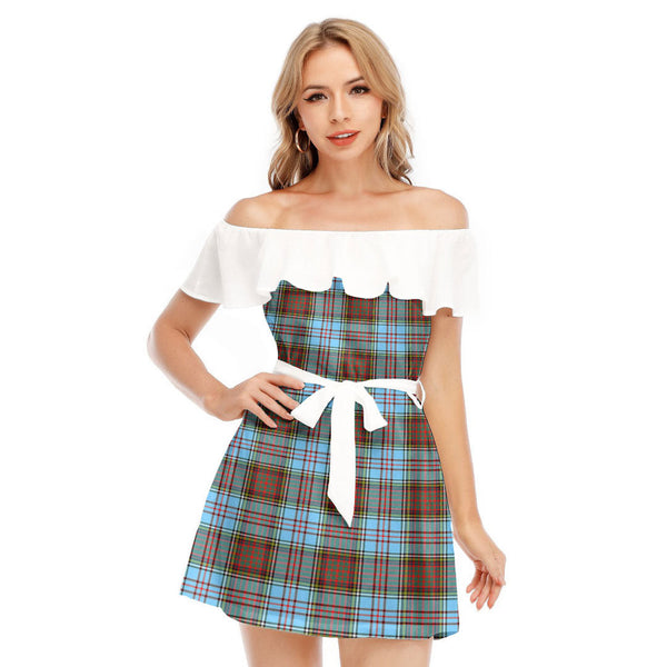 Anderson Ancient Tartan Plaid Off-shoulder Dress With Ruffle