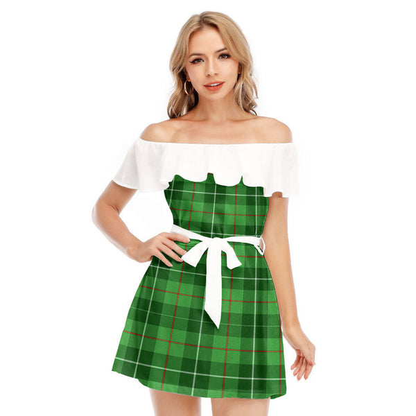 Galloway District Tartan Plaid Off-shoulder Dress With Ruffle