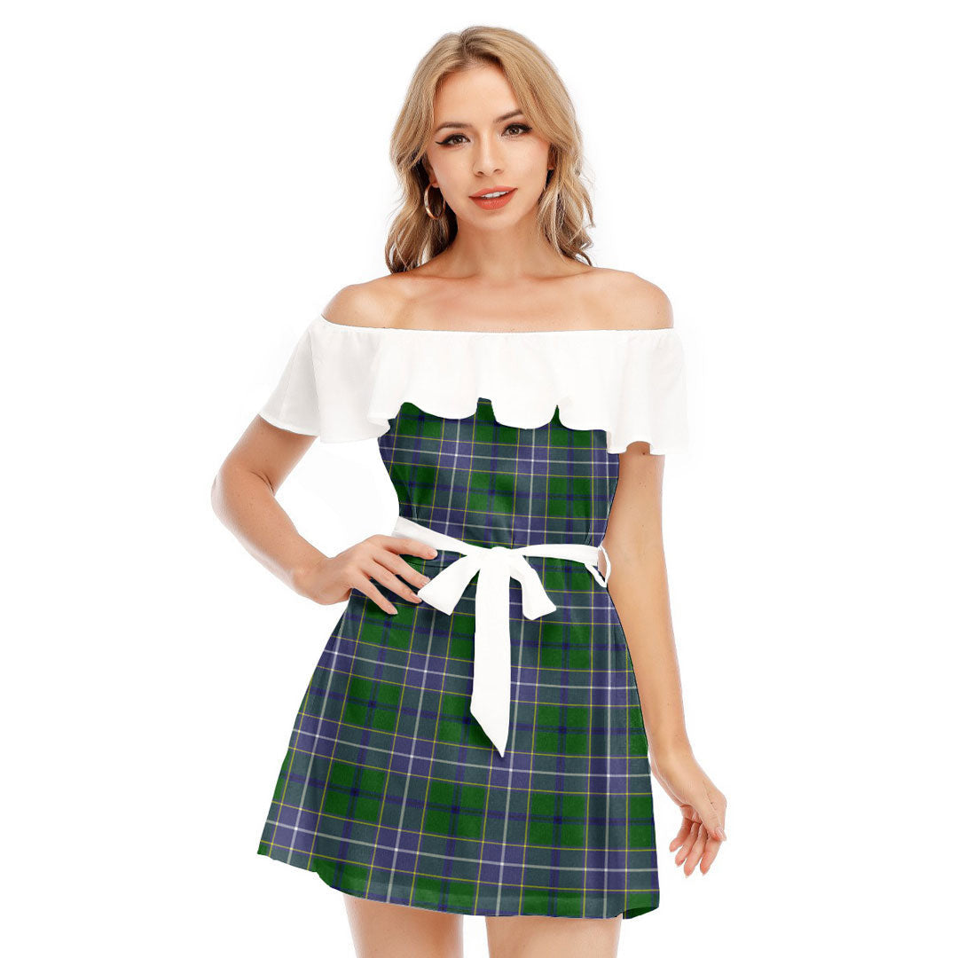 Wishart Hunting Modern Tartan Plaid Off-shoulder Dress With Ruffle