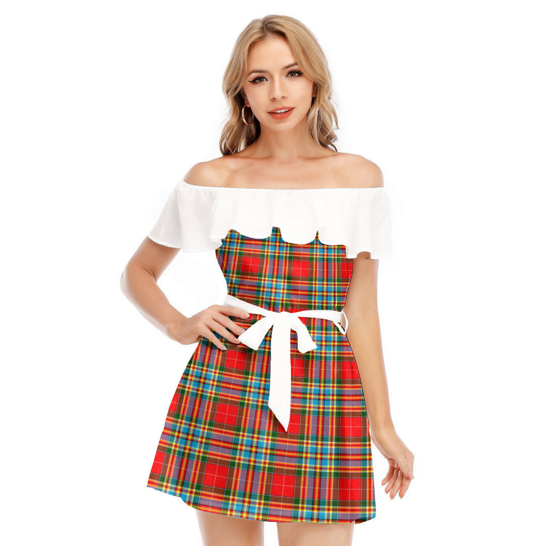 Chattan Tartan Plaid Off-shoulder Dress With Ruffle