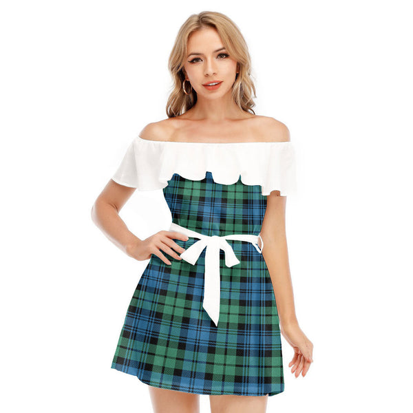 Campbell Ancient 01 Tartan Plaid Off-shoulder Dress With Ruffle