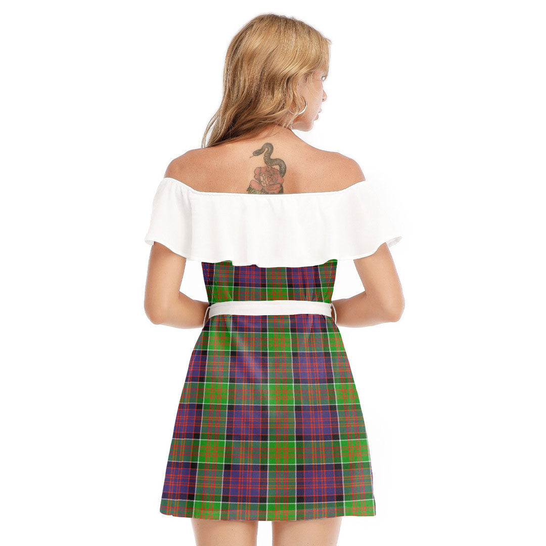 MacDonald of Clanranald Tartan Plaid Off-shoulder Dress With Ruffle