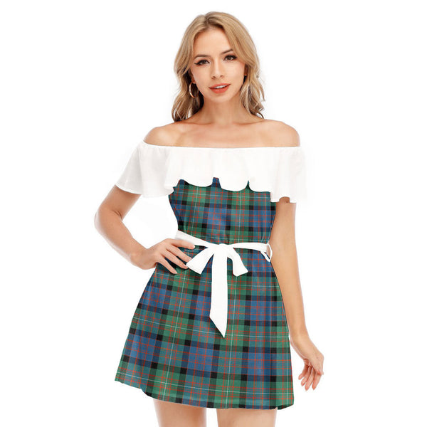 MacDonnell of Glengarry Ancient Tartan Plaid Off-shoulder Dress With Ruffle