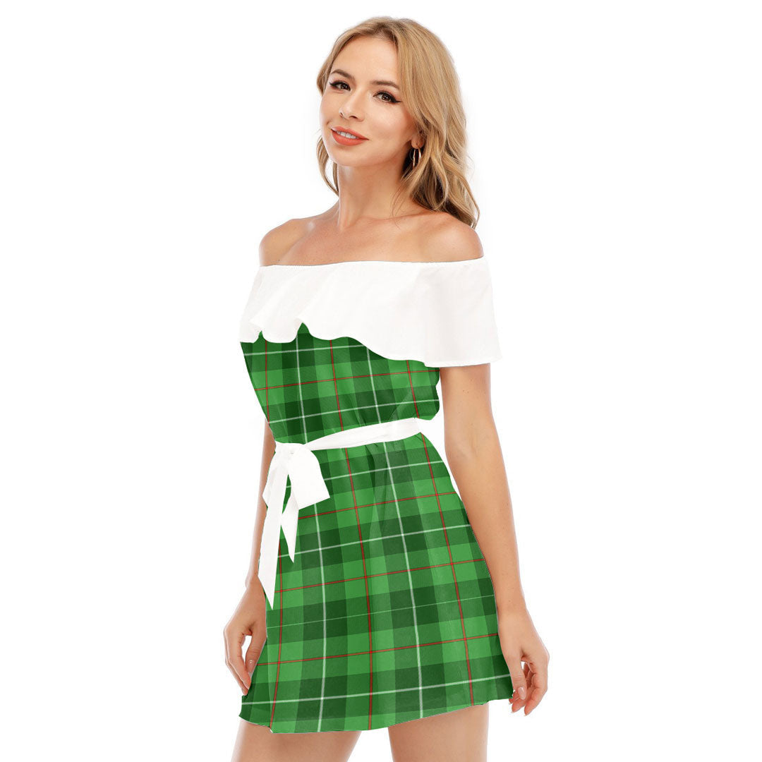 Galloway District Tartan Plaid Off-shoulder Dress With Ruffle