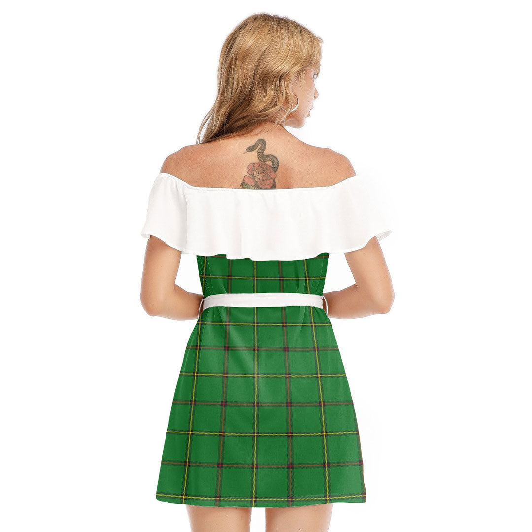 Don Tribe of Mar Tartan Plaid Off-shoulder Dress With Ruffle