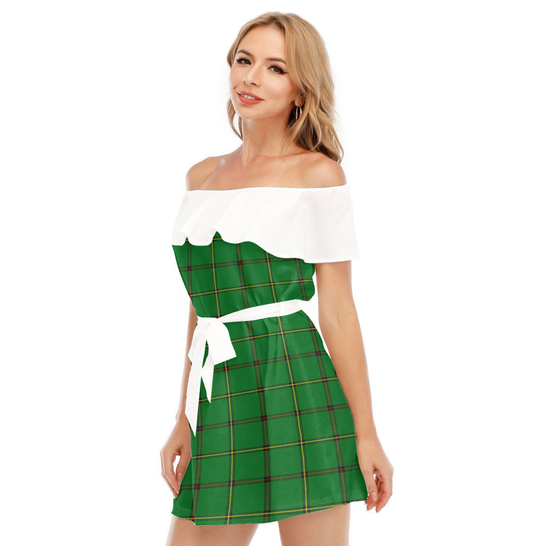 Don Tribe of Mar Tartan Plaid Off-shoulder Dress With Ruffle