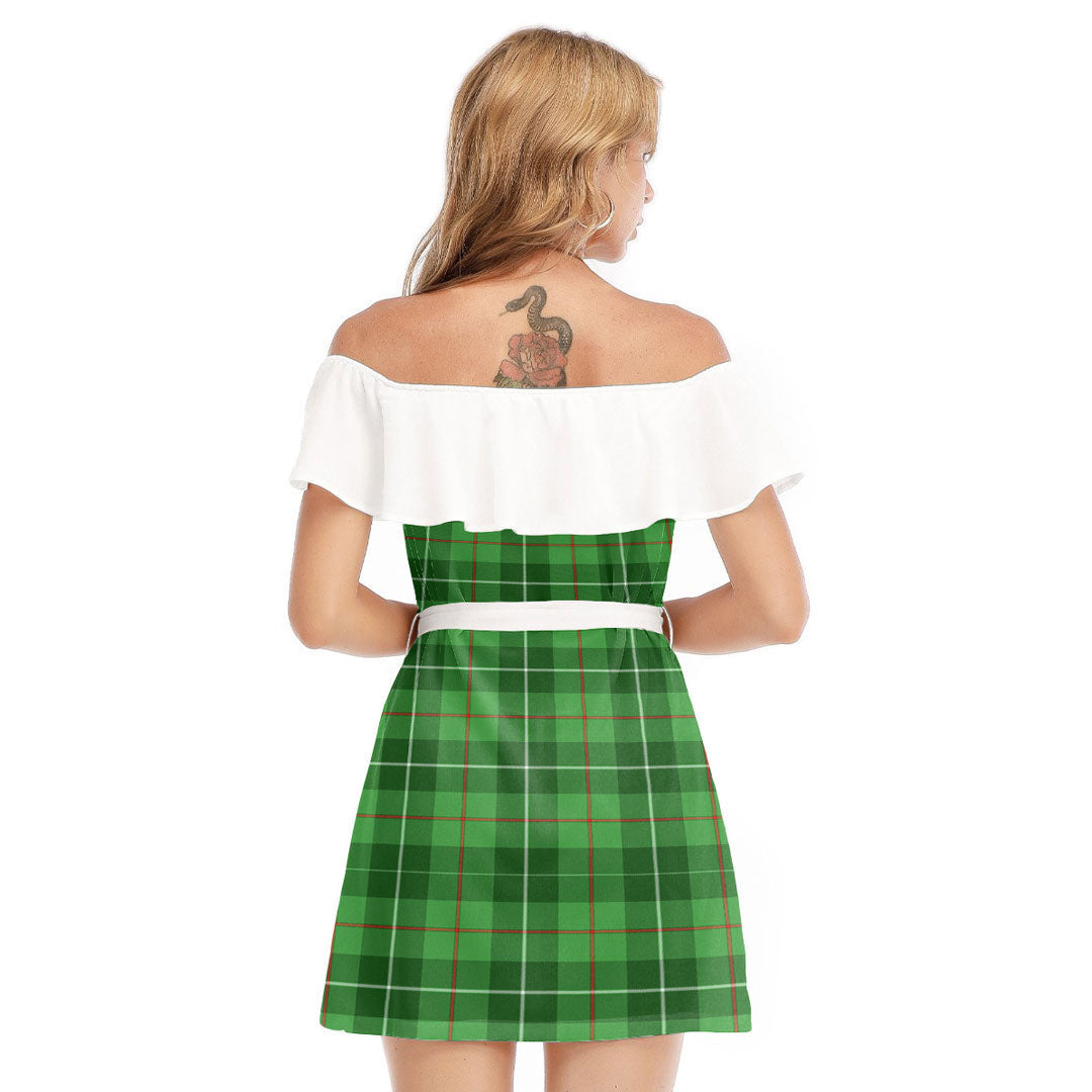 Galloway District Tartan Plaid Off-shoulder Dress With Ruffle