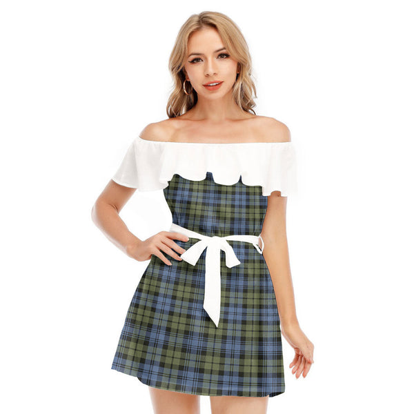 Campbell Faded Tartan Plaid Off-shoulder Dress With Ruffle