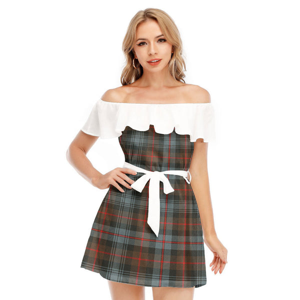 Murray of Atholl Weathered Tartan Plaid Off-shoulder Dress With Ruffle