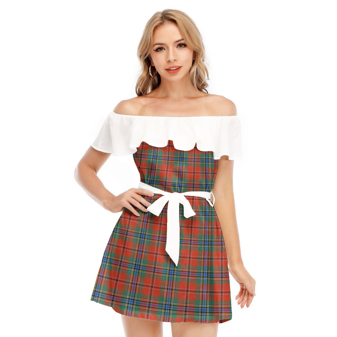 MacLean of Duart Ancient Tartan Plaid Off-shoulder Dress With Ruffle