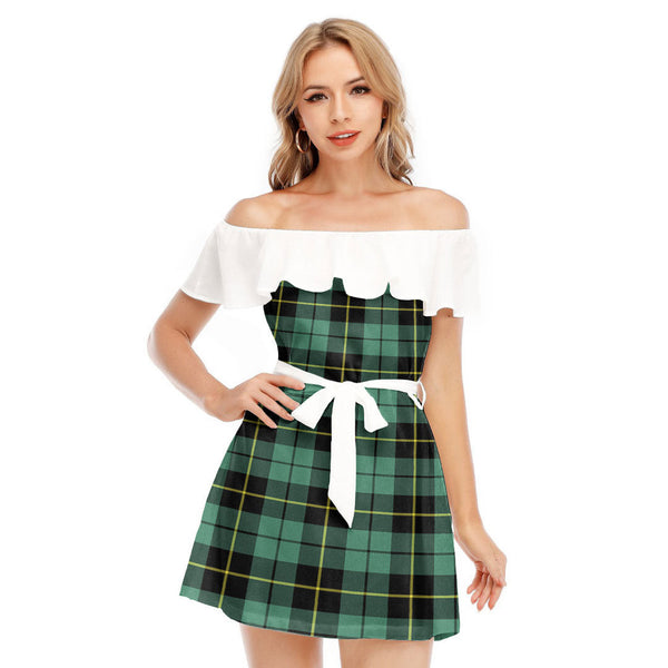 Wallace Hunting Ancient Tartan Plaid Off-shoulder Dress With Ruffle