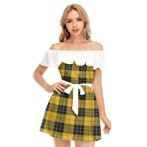 MacLeod of Lewis Ancient Tartan Plaid Off-shoulder Dress With Ruffle