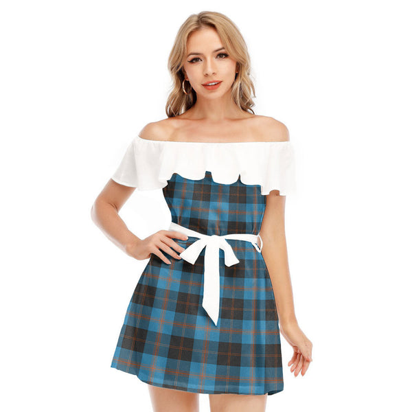 Angus Ancient Tartan Plaid Off-shoulder Dress With Ruffle