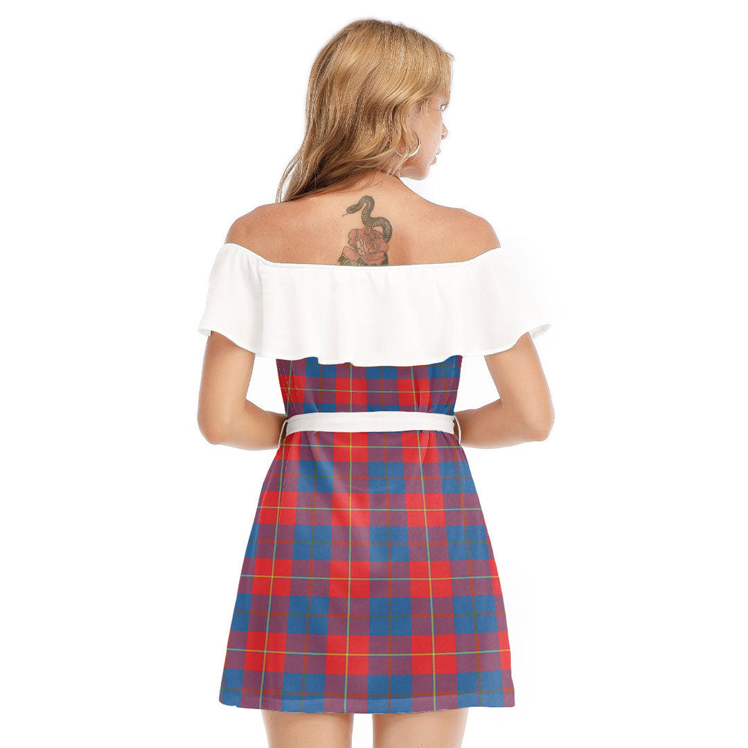 Galloway Red Tartan Plaid Off-shoulder Dress With Ruffle