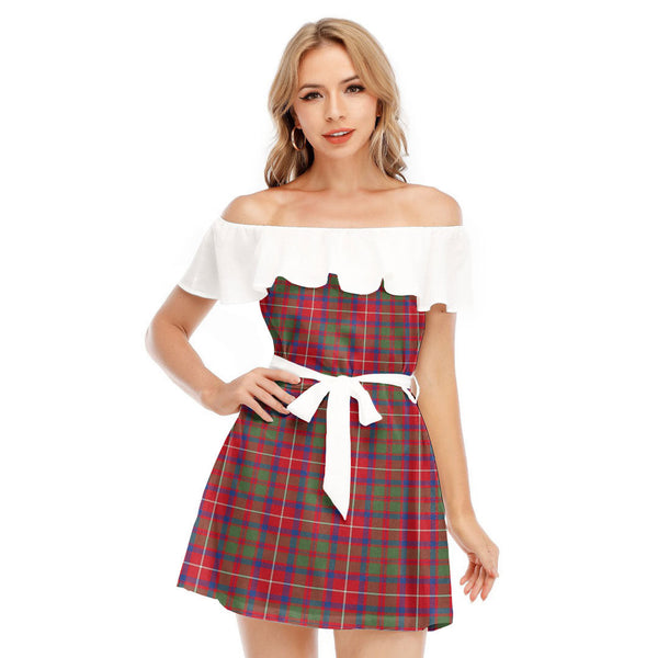 Shaw Red Modern Tartan Plaid Off-shoulder Dress With Ruffle