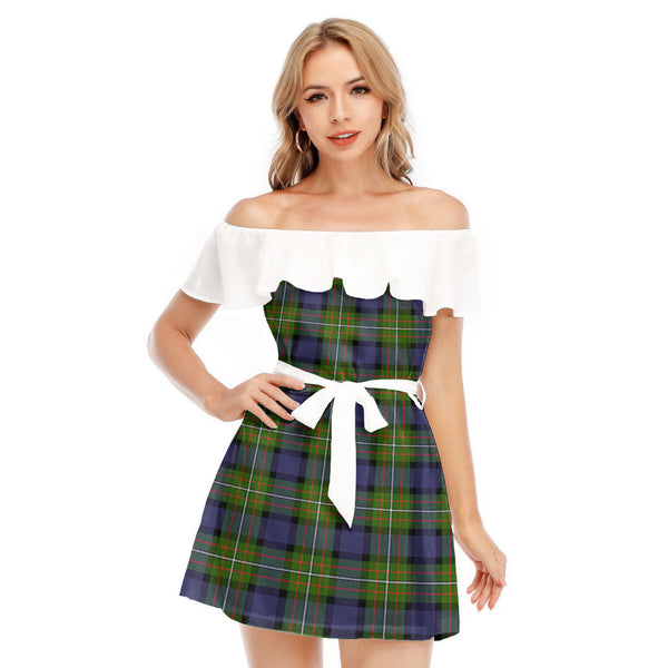 Fergusson Modern Tartan Plaid Off-shoulder Dress With Ruffle