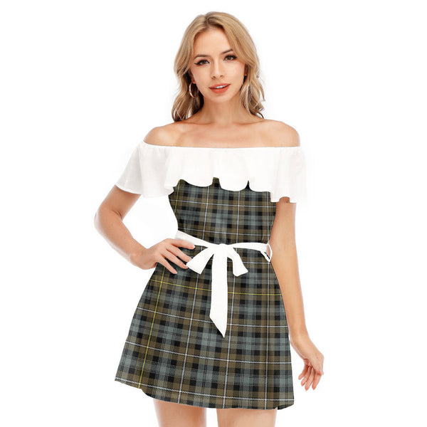 Campbell Argyll Weathered Tartan Plaid Off-shoulder Dress With Ruffle