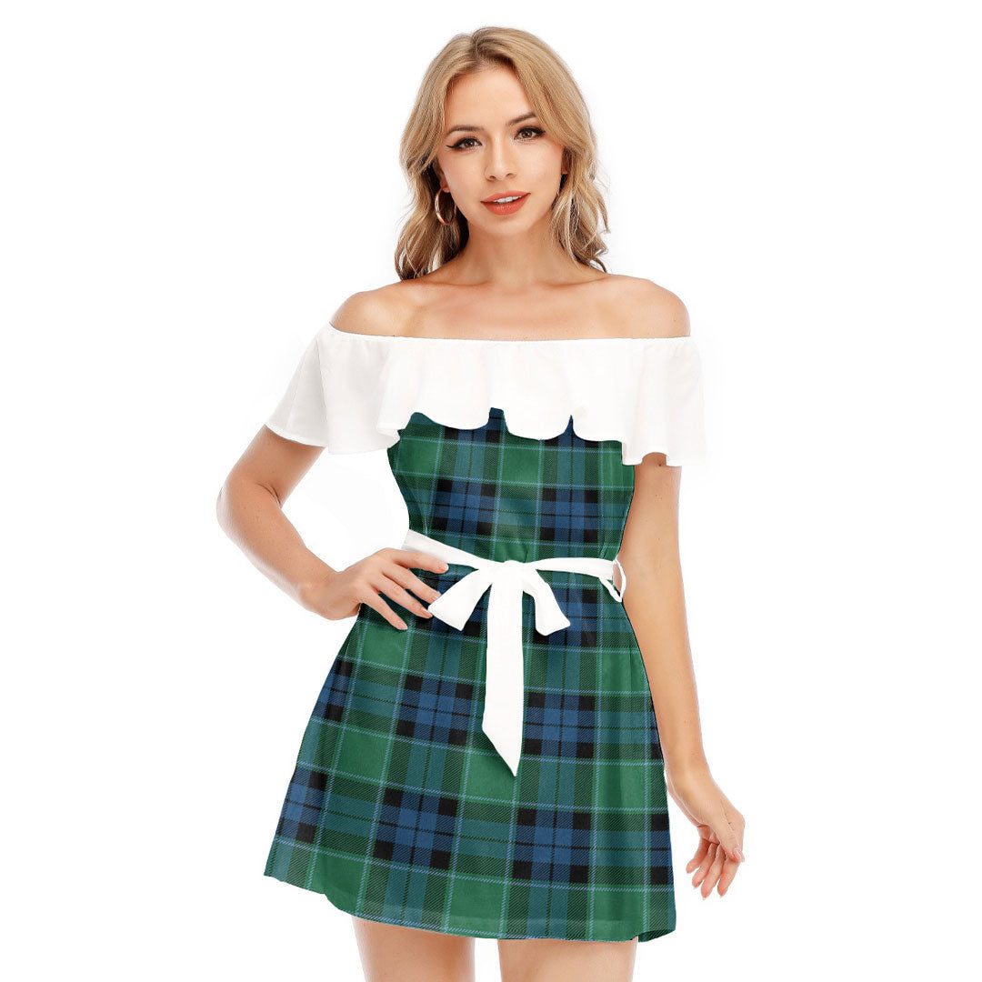 Graham of Menteith Ancient Tartan Plaid Off-shoulder Dress With Ruffle